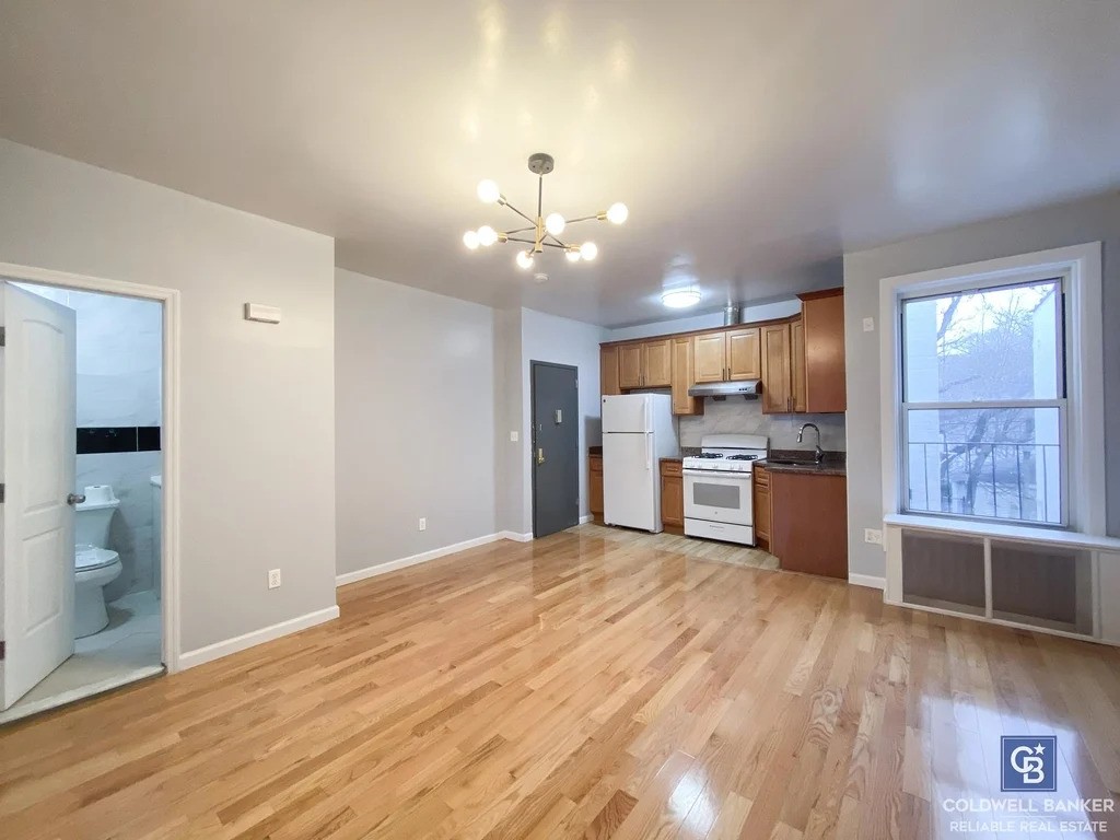 Open concept living room and kitchen in Brooklyn