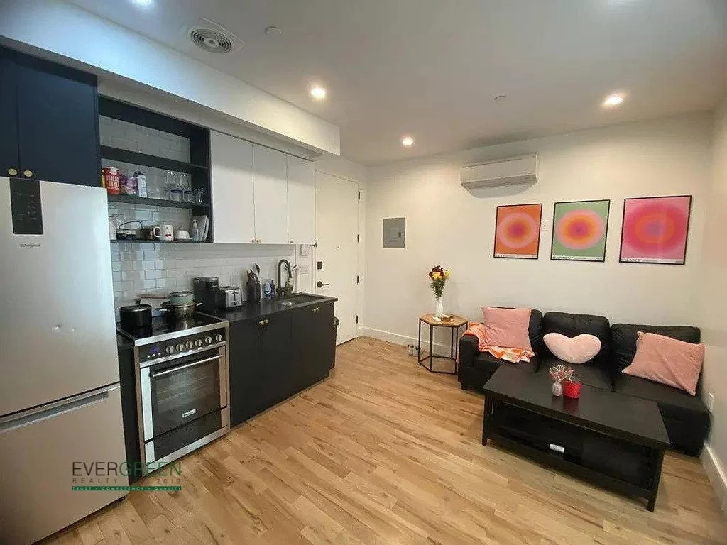 Brooklyn living area with open-concept kitchen