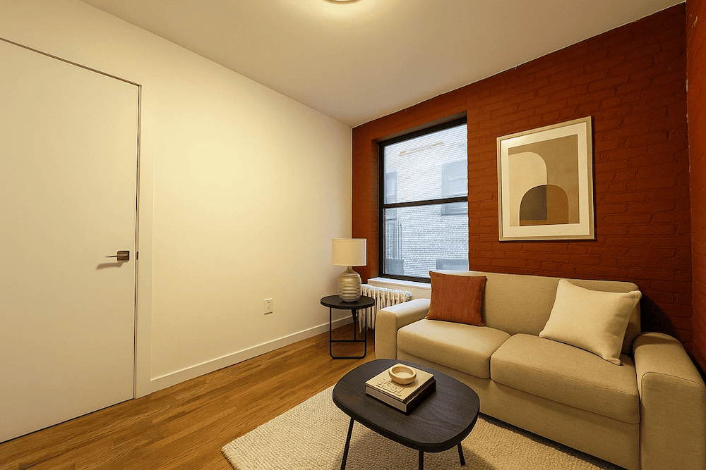 Upper East Side apartment with exposed brick in December of 2025
