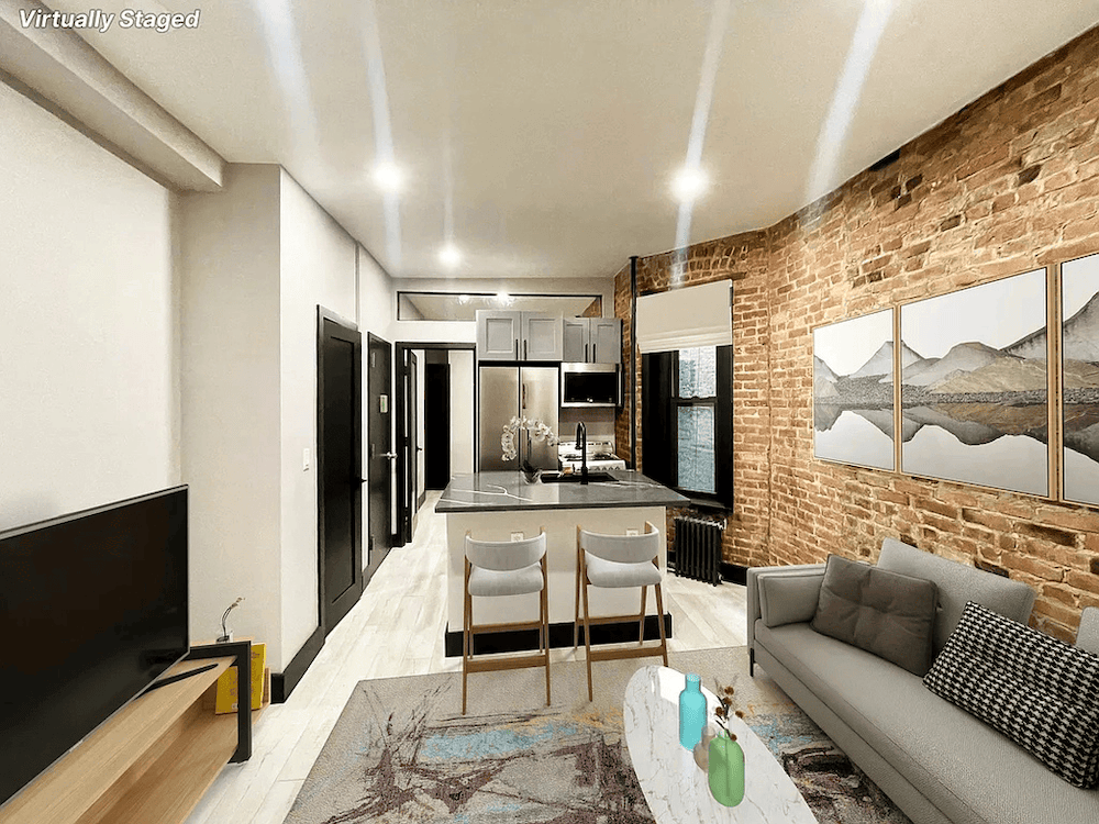 Harlem two bedroom apartment with exposed brick walls in January 2026