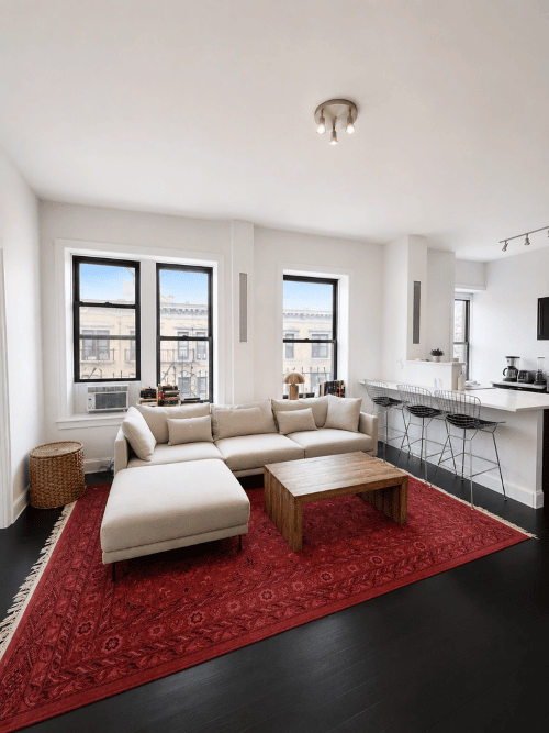 Spacious living room in East Village in July of 2026