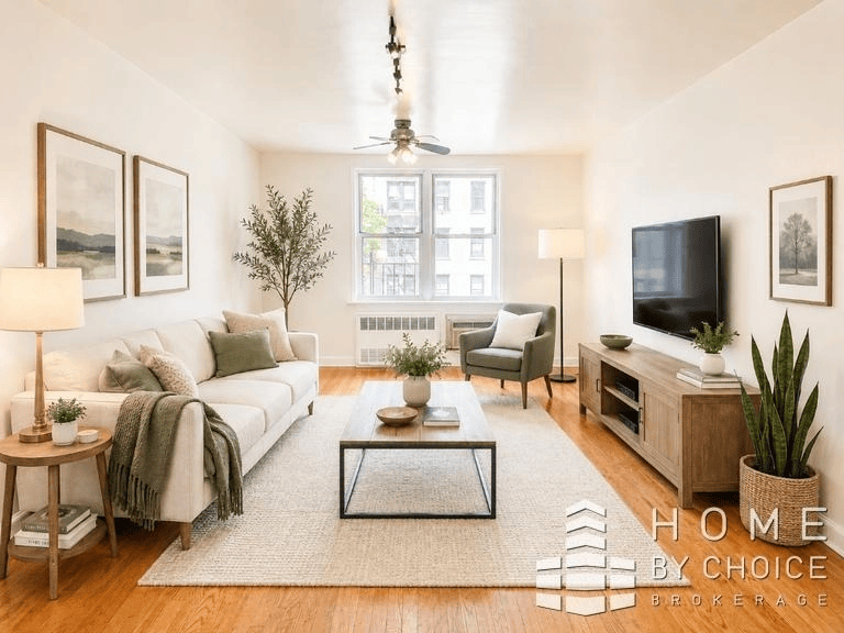 Astoria one bedroom apartment with bright living room in July of 2026