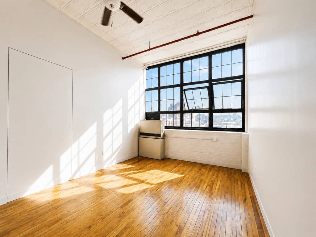 Williamsburg apartment with oversized windows in September of 2026