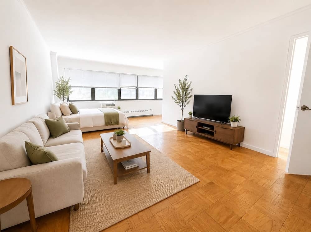 Turtle Bay studio apartment with full-size fitness center in November of 2026