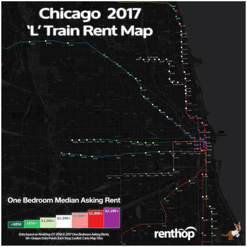 Chicago 2017 L Train Rent Map