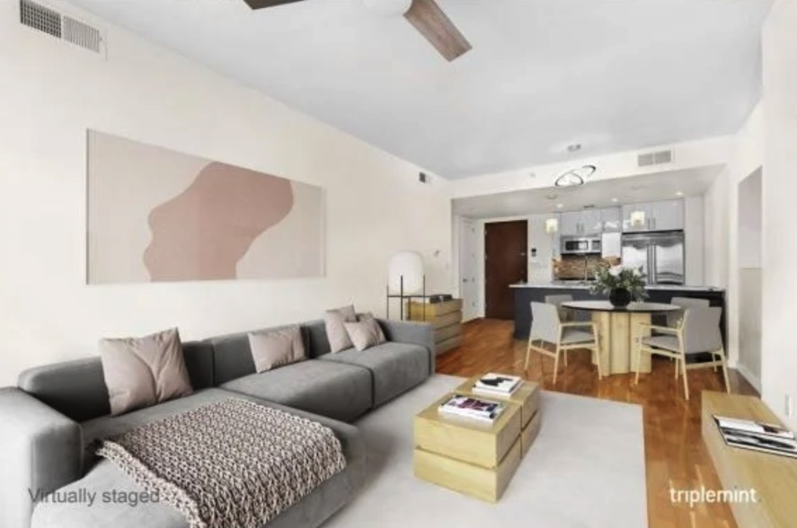 apartment listing photo of living room and kitchen
