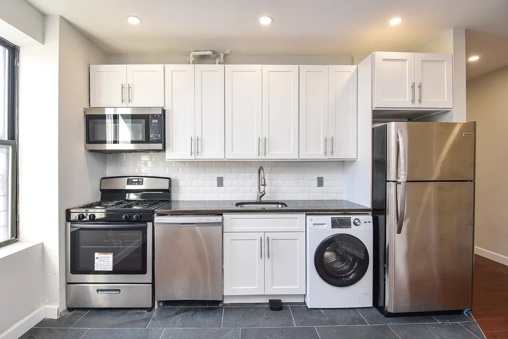 Kitchen with stainless steel appliances