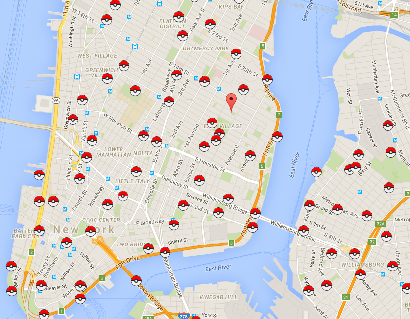 Here's a Map of All the 'Pokémon Go' Gyms in NYC